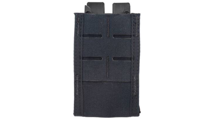 Durable black tactical rifle magazine pouch for secure storage and quick access in high-stress situations.