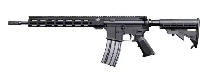 Sleek modular semi-automatic rifle with adjustable stock, ideal for tactical and sporting use.