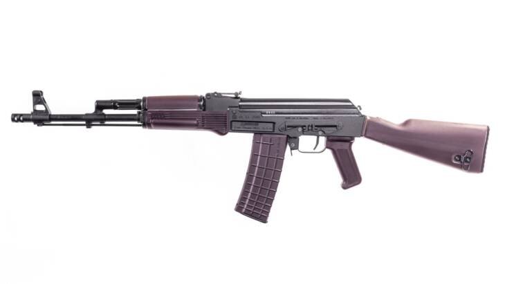 Arsenal SAM5 .556 rifle with purple accents and 30-round magazine, designed for performance and style.