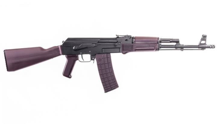 Arsenal SAM5 Semi-Auto Rifle in AK-47 style with plum furniture and 30-round magazine.