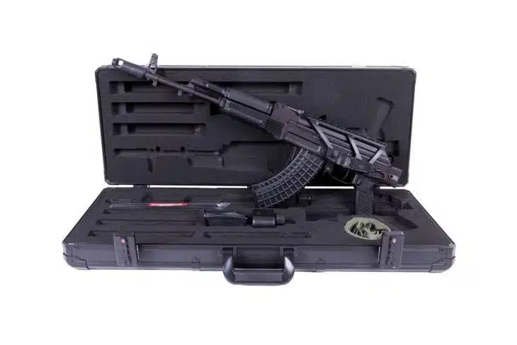 Tactical AK-47 carrying case with custom fit, organized accessories, and robust protection.