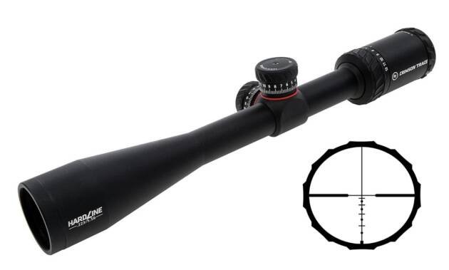 Sleek matte black rifle scope with precision reticle and ergonomic adjustment knobs for accuracy.