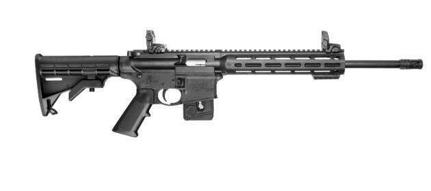 Sleek matte black tactical rifle with adjustable stock and ergonomic grip for precision shooting.