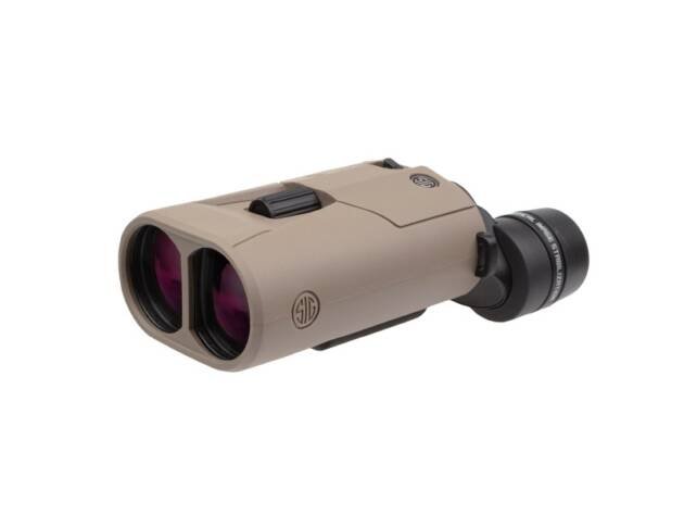 Compact sandy beige rangefinder monocular for outdoor accuracy and quick distance measurements.
