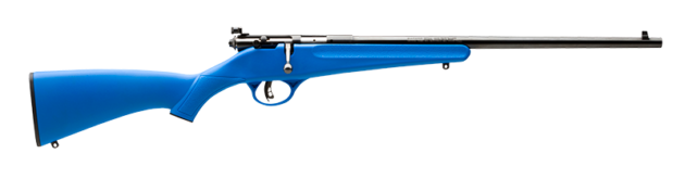 Vibrant blue rifle with sleek design and polished metal accents for precision shooting.