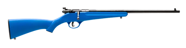 Vibrant blue rifle with sleek design and polished metal accents for precision shooting.