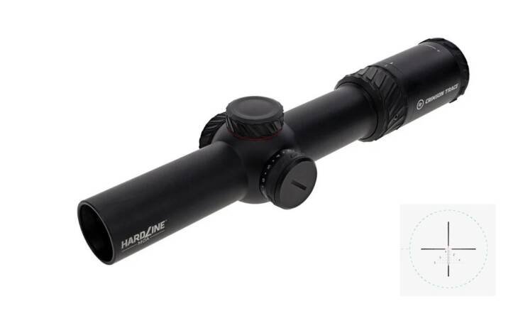 Compact matte black rifle scope with adjustable magnification and reticle for precise targeting.