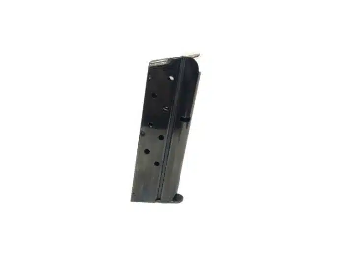 Durable black metal magazine for 1911 SC firearms, designed for quick reloading and reliability.