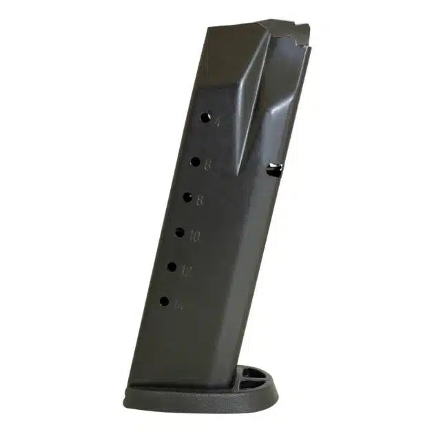 Reliable handgun magazine with capacity indicators, made for smooth feeding and durability.