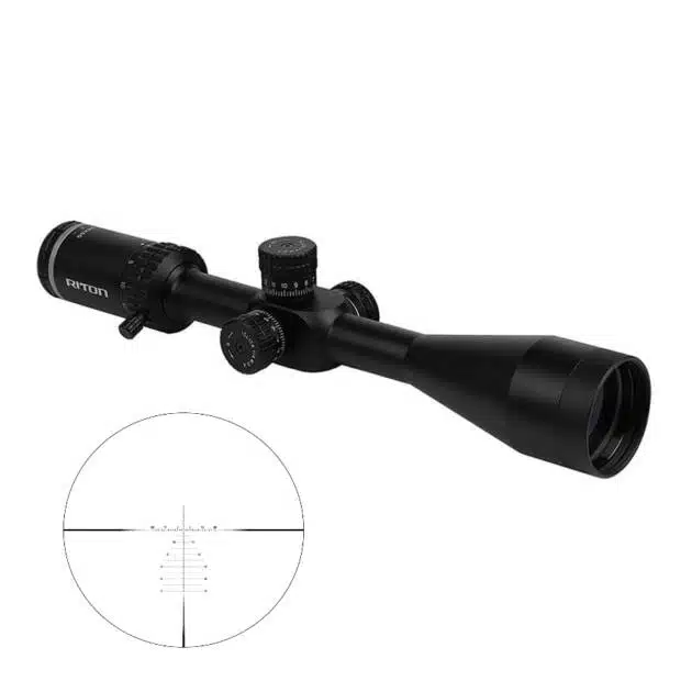 High-performance matte black riflescope with adjustable turrets for precision shooting in any conditions.