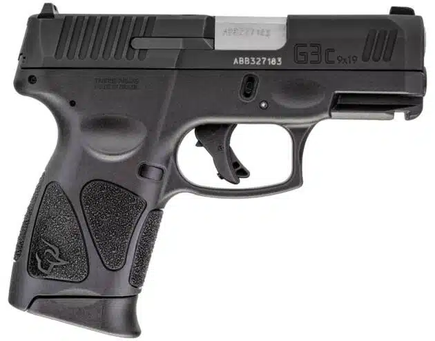Compact semi-automatic pistol with textured grip and safety features for reliable personal defense.
