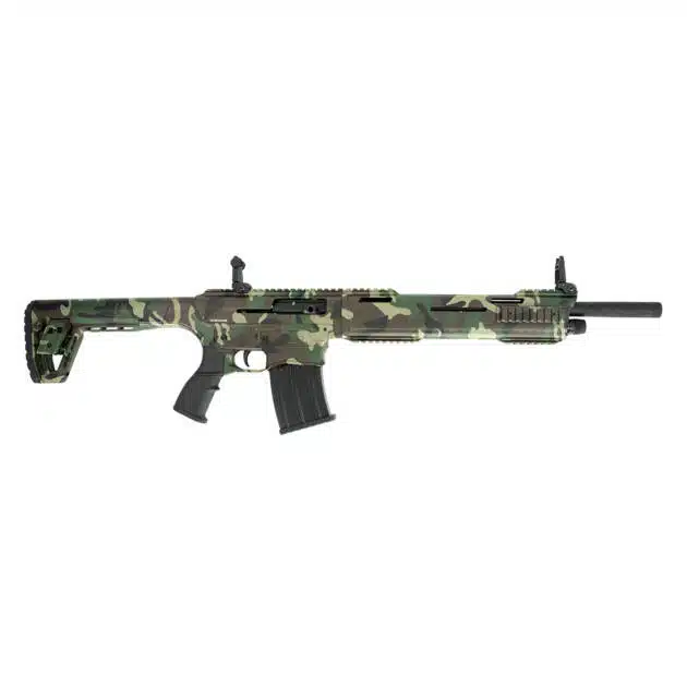 Versatile modern tactical rifle with adjustable stock, ergonomic grip, and camouflage design for outdoor use.