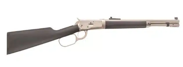 Classic lever-action rifle with polished metal and dark wooden stock, ideal for collectors.