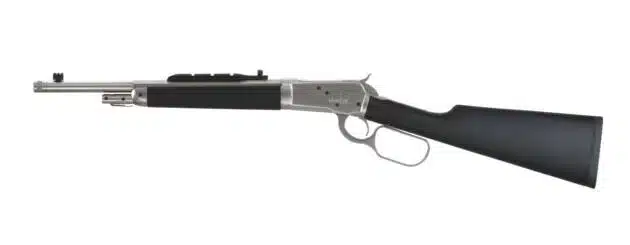 Elegant polished lever-action rifle with ergonomic stock, perfect for hunting and sport shooting.