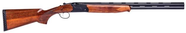 Elegant side-by-side shotgun with polished wood stock and sleek black barrel for superior performance.