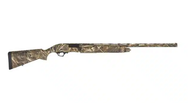 Camouflage hunting shotgun designed for accuracy, stealth, and comfort in natural environments.
