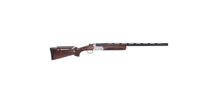 Sleek break-action shotgun with polished wooden stock, perfect for hunting and sport shooting.