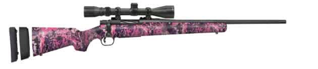 Vibrant pink camo precision rifle with ergonomic features for stylish long-range shooting.
