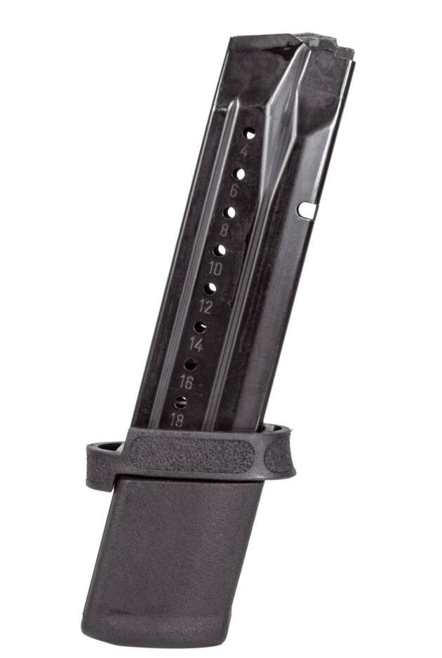 Reliable metal firearm magazine with visible round indicators for quick ammunition management.