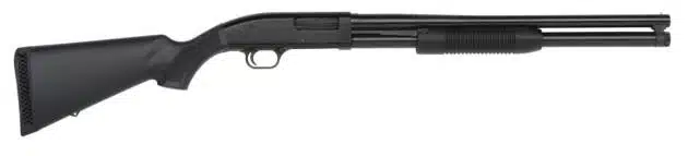Sleek matte black tactical shotgun with ergonomic design and accessory rail for versatile performance.