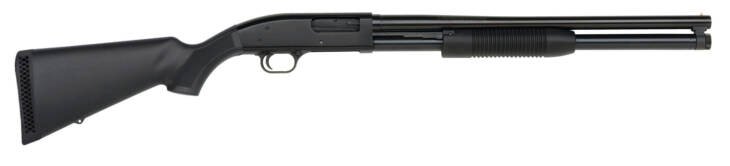 Sleek matte black tactical shotgun with ergonomic design and accessory rail for versatile performance.