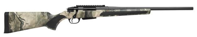 Sleek bolt-action rifle with camouflage stock and versatile rail for precision hunting and shooting.