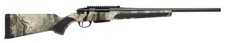 Sleek camouflage bolt-action rifle for precision shooting, featuring a long barrel and adaptable optics rail.