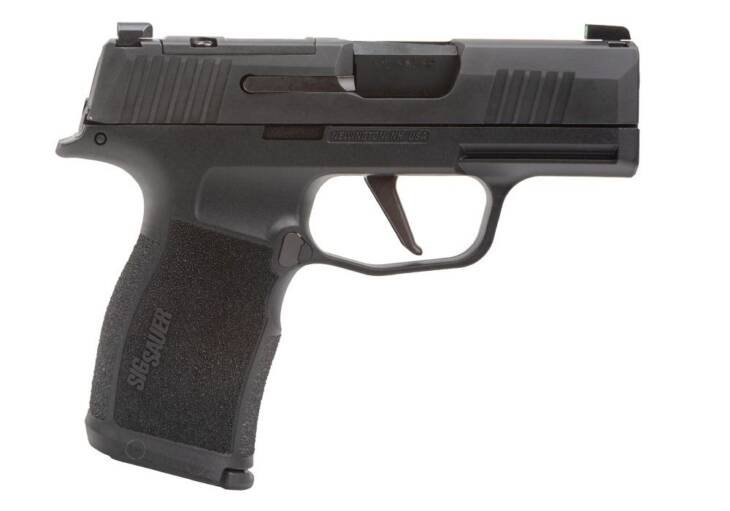 Sleek compact semi-automatic pistol with ergonomic grip, safety features, and precision sights for concealed carry.