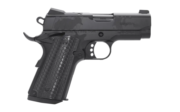 Sleek compact semi-automatic pistol with ergonomic grip, ideal for self-defense and recreational shooting.