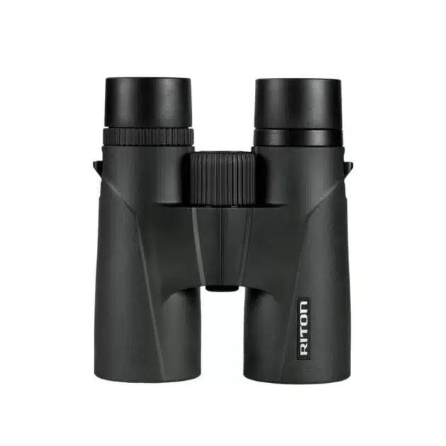 Sleek black binoculars for birdwatching, hiking, and sporting events with durable design and comfort.