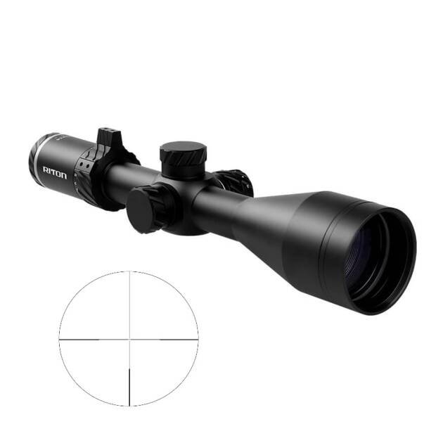 Precision matte black rifle scope with parallax adjustments and large objective lens for clear visibility.