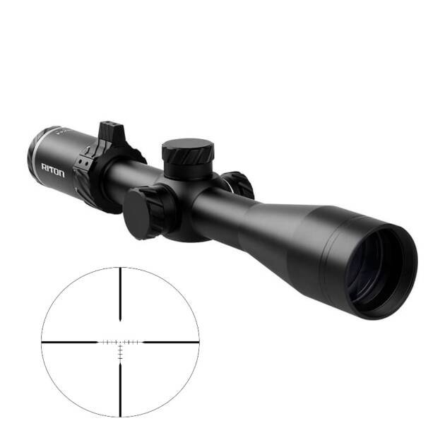 Sleek black rifle scope with adjustable reticle, ideal for accuracy in low-light shooting conditions.