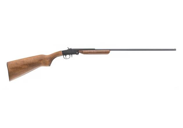 Elegant bolt-action rifle with matte black barrel and ergonomic wooden stock for precision shooting.