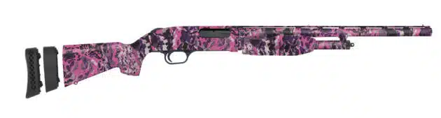 Vibrant pink camo shotgun: stylish, ergonomic design for hunting and personal collections.