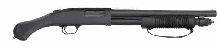 Matte tactical shotgun with pistol grip, designed for efficiency in close-quarters engagements.