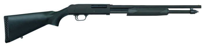 Ergonomic black synthetic shotgun for versatile sport shooting and home defense applications.