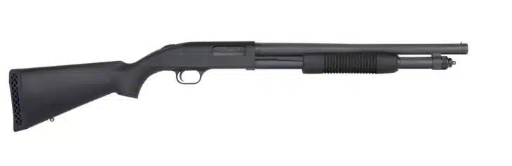 Sleek black shotgun designed for sport shooting and home defense, ensuring versatility and reliability.