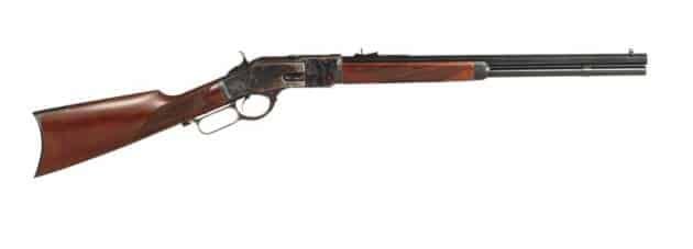 Classic lever-action rifle with polished finish and elegant wooden stock, embodying timeless craftsmanship.