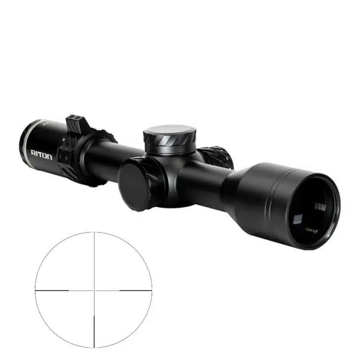 Sleek matte black rifle scope with adjustable reticle for accurate shooting in tough conditions.