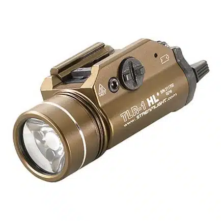 Durable TLR-1 HL Tactical Flashlight: bright LED, user-friendly design, perfect for tactical and outdoor use.