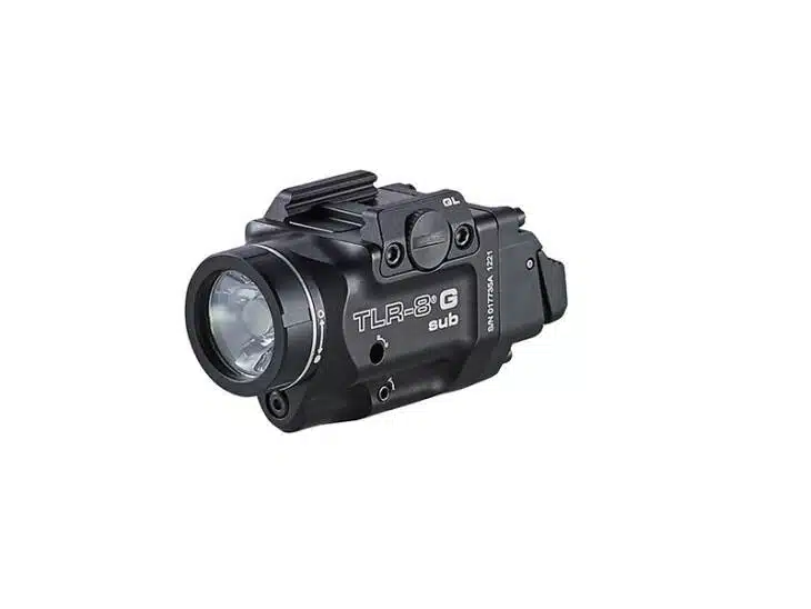 Tactical flashlight and laser sight combo for firearms, ideal for law enforcement and home defense.