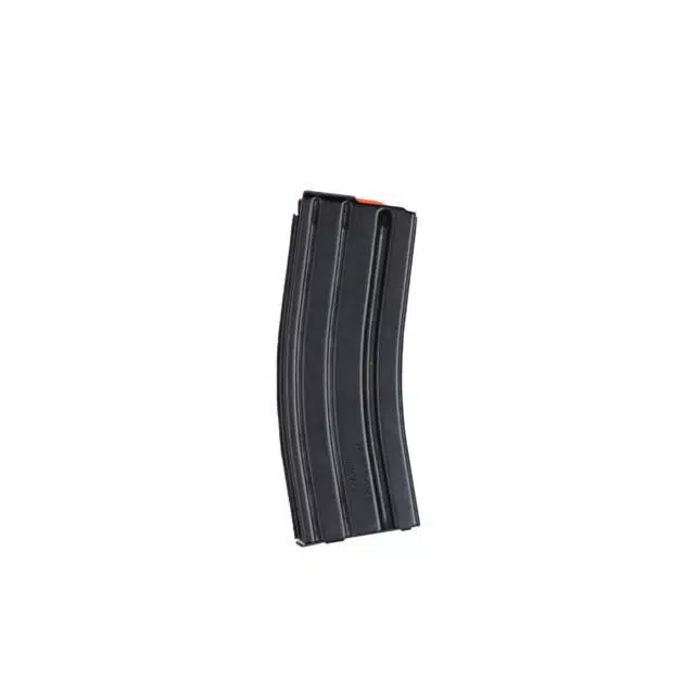 Curved black firearm magazine for secure ammo storage and smooth reloading in tactical situations.