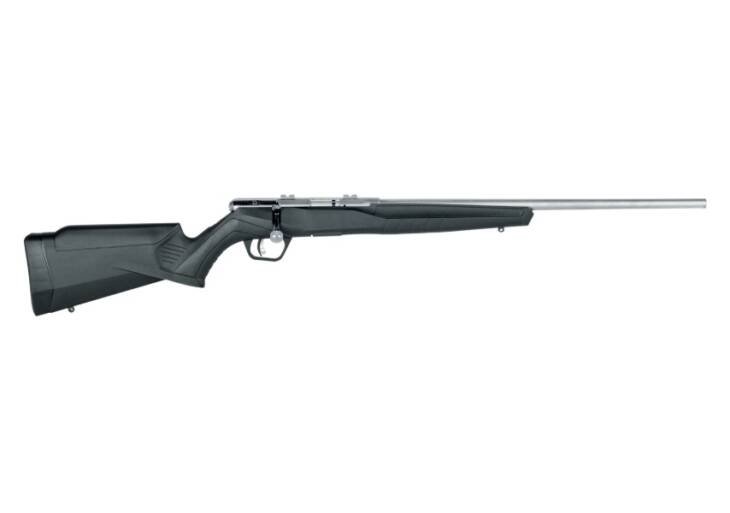 Sleek modern rifle: shiny barrel, matte stock, designed for precision shooting and comfort.