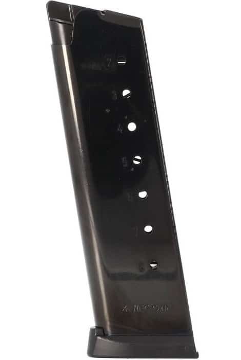 Sleek black firearm magazine with round indicators for quick ammo assessment and reliable performance.