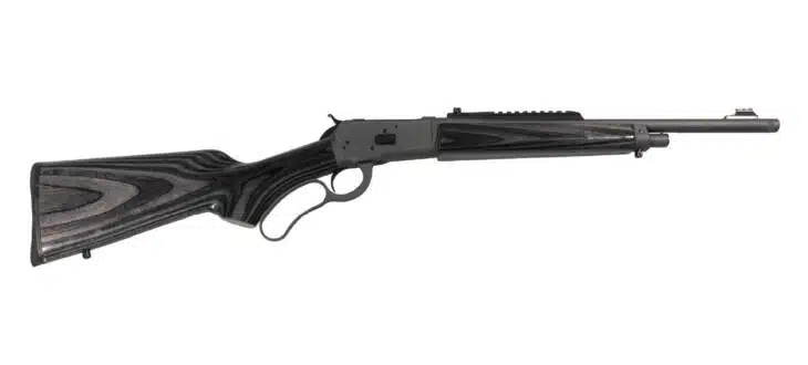 Sleek modern lever-action rifle with customizable optics rail and ergonomic hardwood stock.