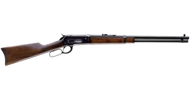 Elegant lever-action rifle with dark wood stock and polished metal for hunting and sport shooting.
