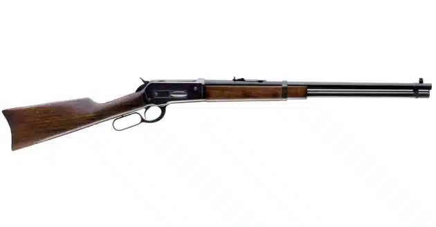 Elegant lever-action rifle with dark wood stock and polished metal for hunting and sport shooting.