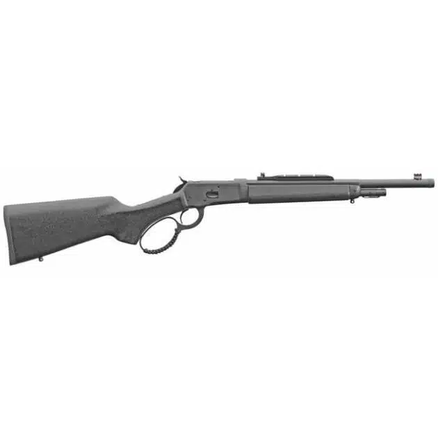 Sleek lever-action rifle with matte finish, textured stock, and customizable sights for precision shooting.