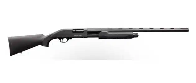 Sleek black shotgun featuring ergonomic design, durable construction, and enhanced usability for enthusiasts.