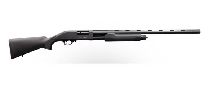 Sleek black shotgun featuring ergonomic design, durable construction, and enhanced usability for enthusiasts.